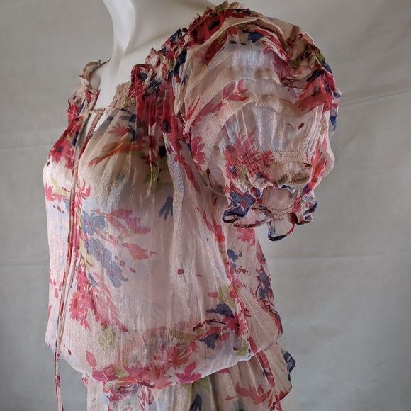 Rampage Pink Floral Ruffled Shirt w/ Ruffled Waist - Picture 2 of 3